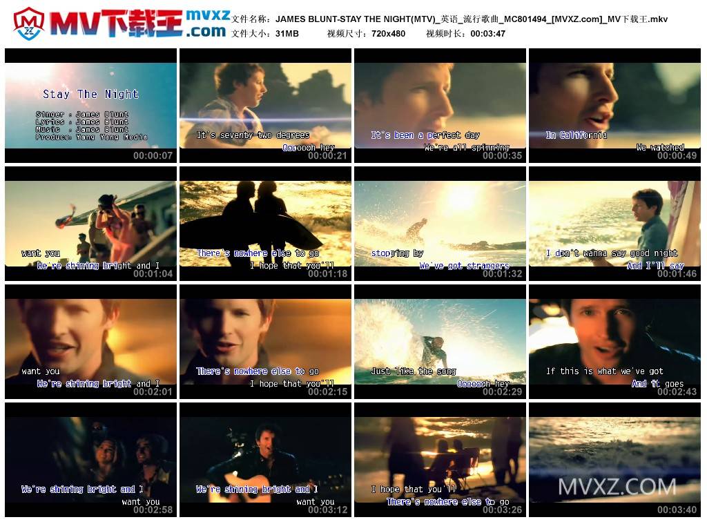 JAMES BLUNT-STAY THE NIGHT(MTV)_英语_流行歌曲_MC801494